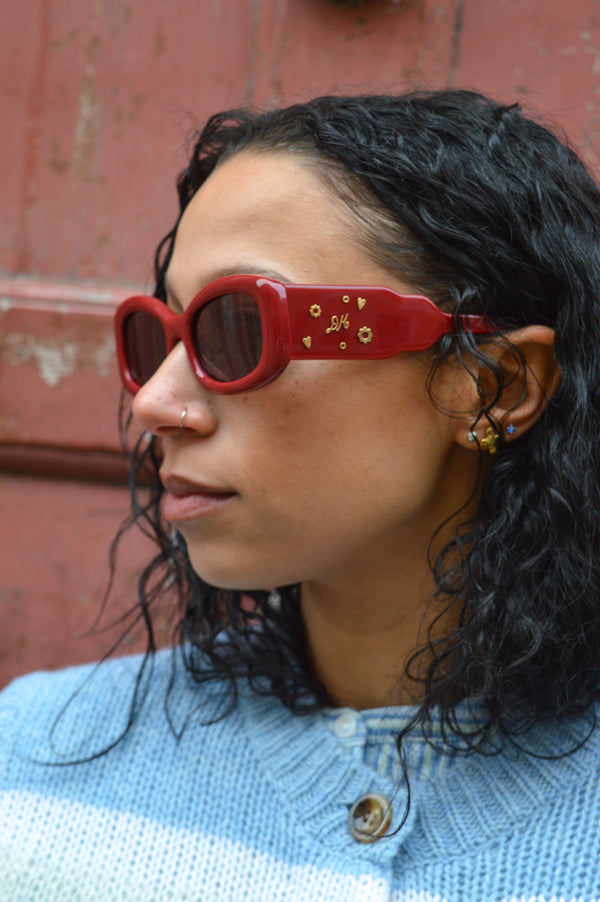 Damson Madder Round Square Red Charm Sunglasses - The Mercantile London