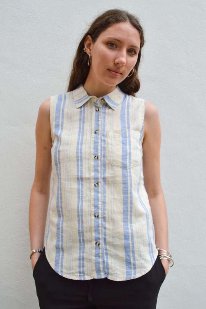 ICHI Lino Blue Stripe Shirt - The Mercantile London