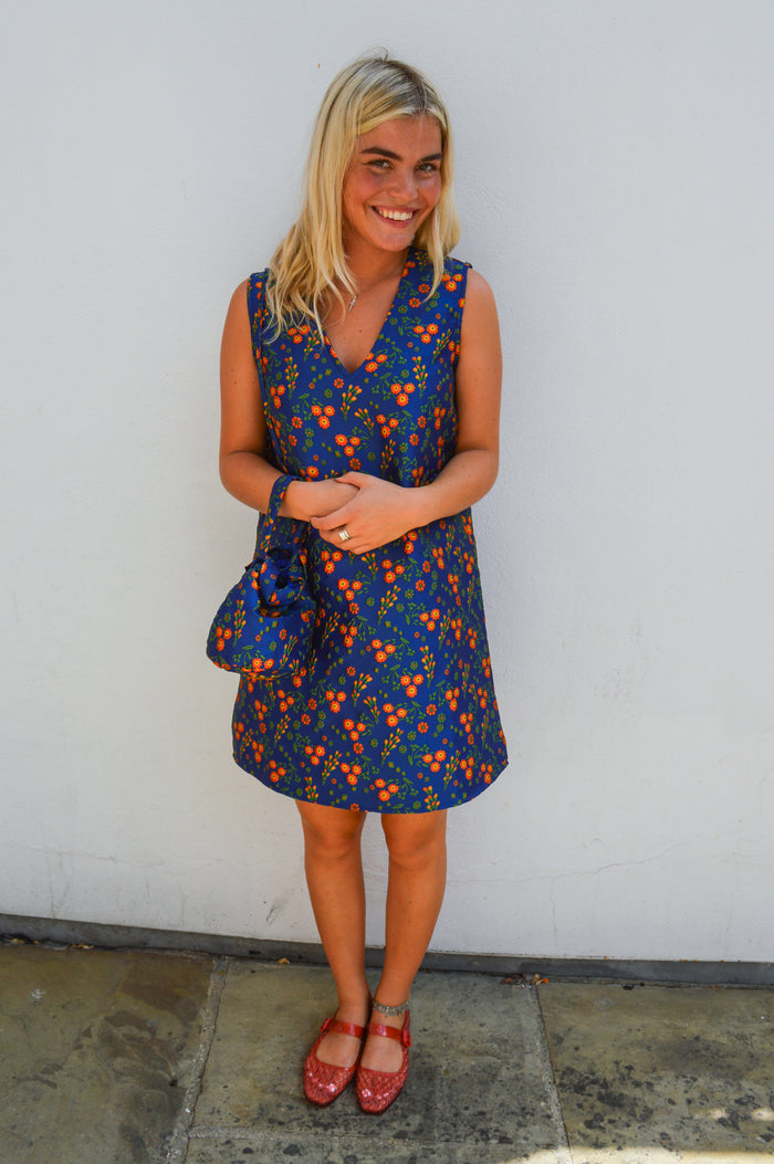 Compania Fantastica Navy Floral Jacquard Mini Dress
