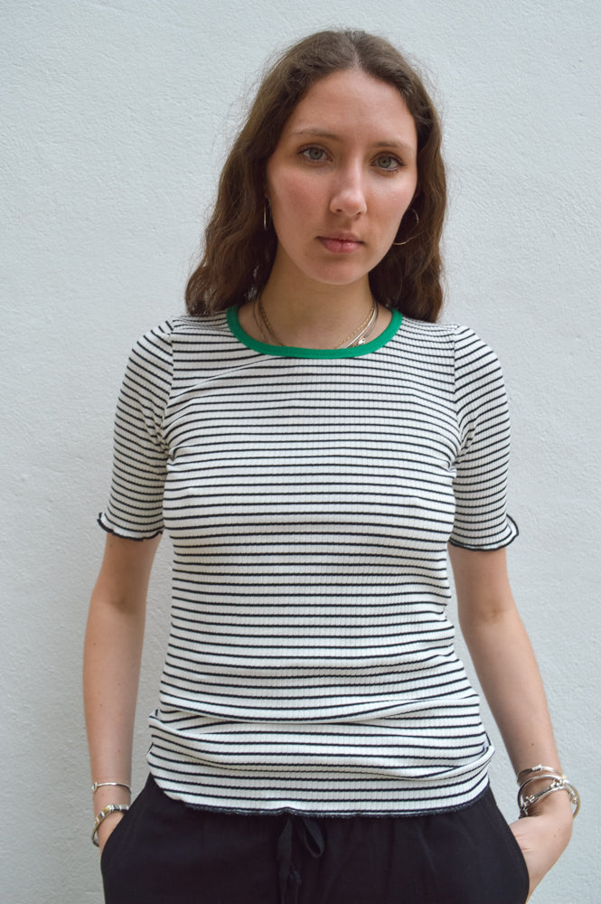 Numph Lara Caviar Stripe T-shirt - The Mercantile London