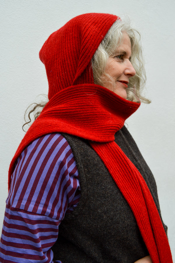 Compania Fantastica Red Knit Hooded Scarf - The Mercantile London