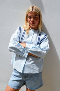 The Tiny Big Sister Scarf Neck Pretty Blue Blouse