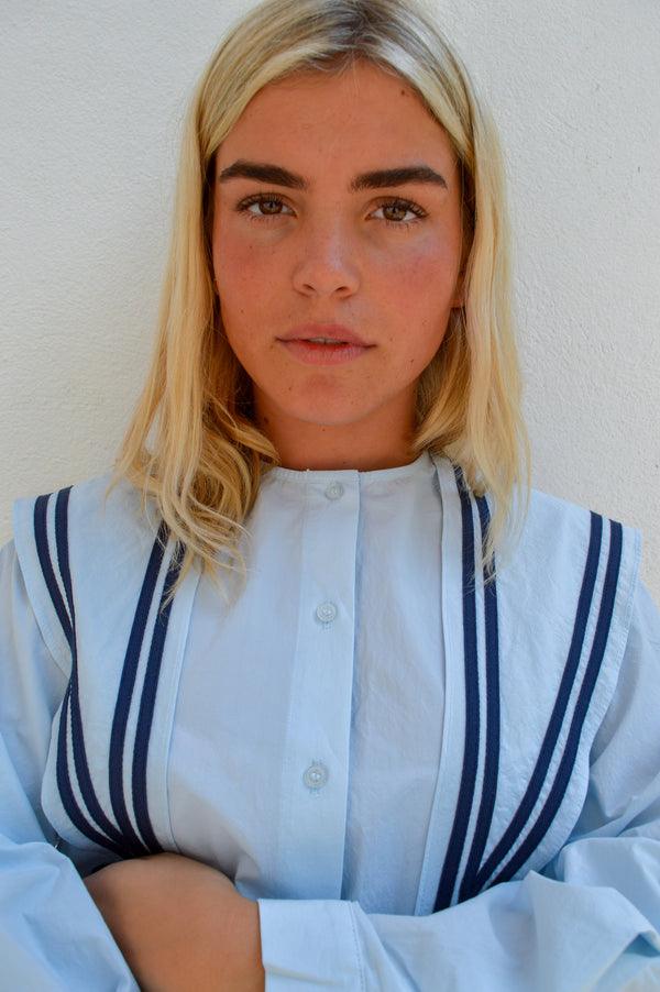The Tiny Big Sister Scarf Neck Pretty Blue Blouse