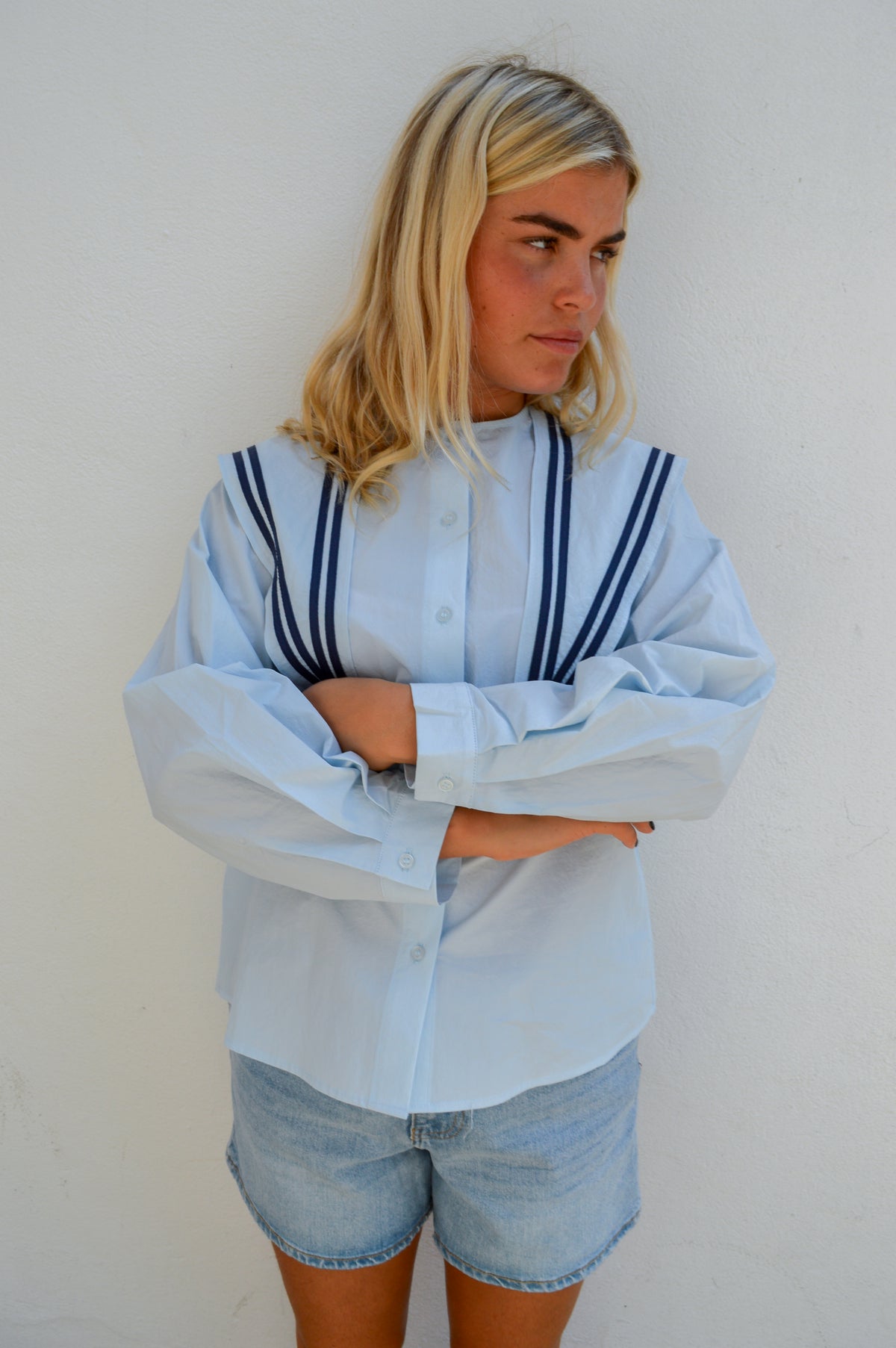 The Tiny Big Sister Scarf Neck Pretty Blue Blouse