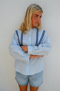 The Tiny Big Sister Scarf Neck Pretty Blue Blouse