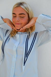 The Tiny Big Sister Scarf Neck Pretty Blue Blouse