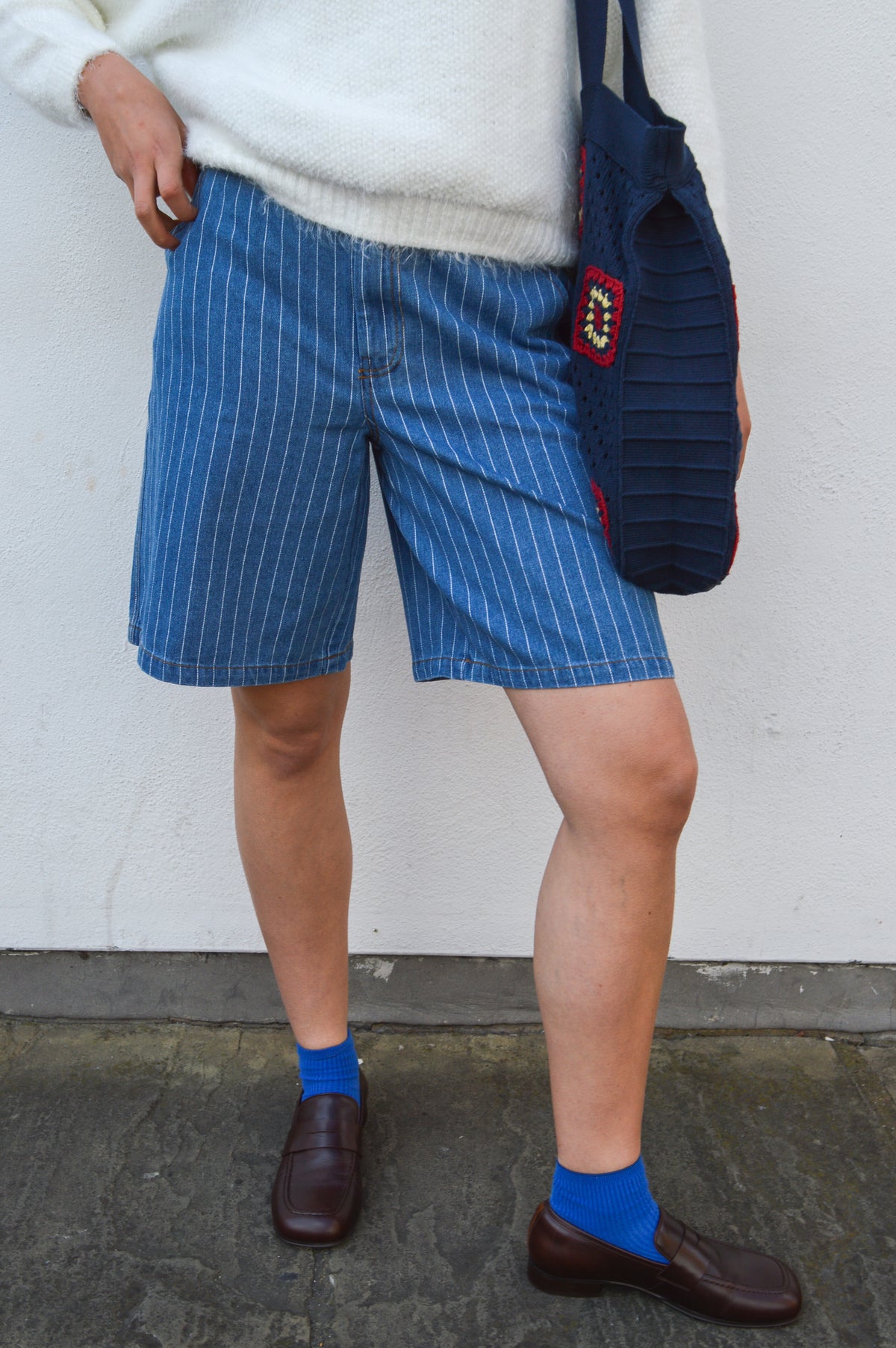 Numph Lucie Blue Denim Stripe Shorts - The Mercantile London