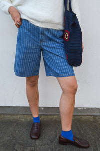 Numph Lucie Blue Denim Stripe Shorts - The Mercantile London