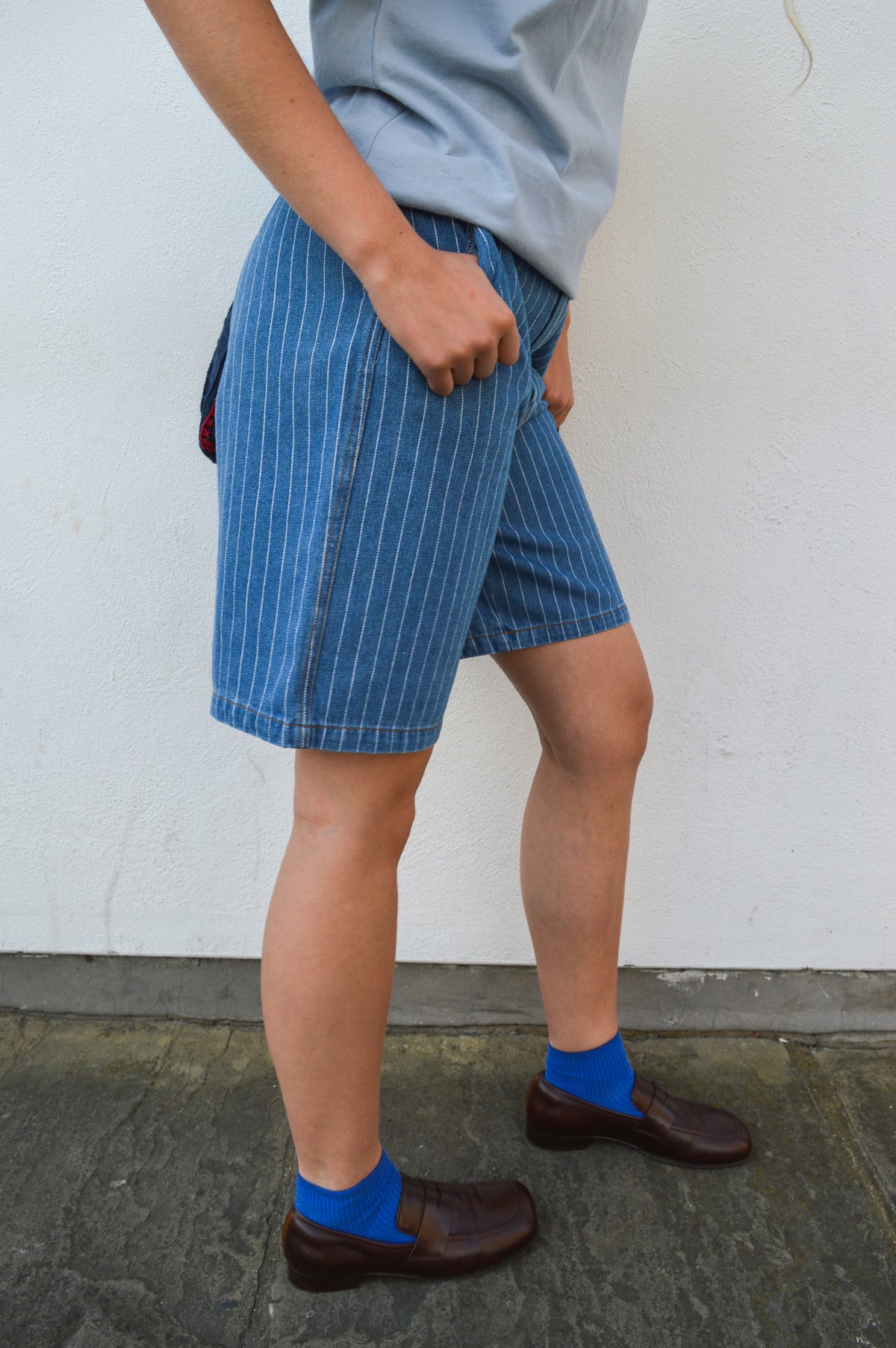Numph Lucie Blue Denim Stripe Shorts - The Mercantile London