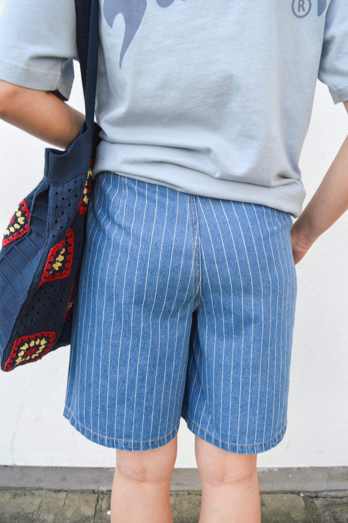 Numph Lucie Blue Denim Stripe Shorts - The Mercantile London