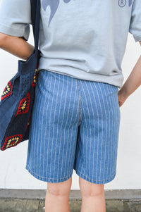 Numph Lucie Blue Denim Stripe Shorts - The Mercantile London