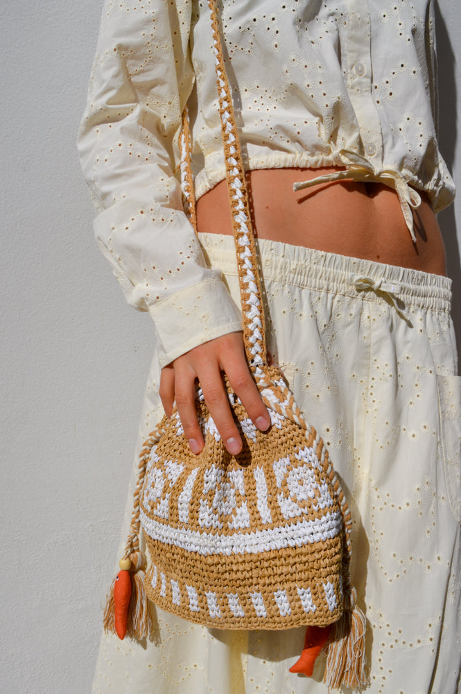 M.A.B.E Pari Raffia Ecru Pouch - The Mercantile London