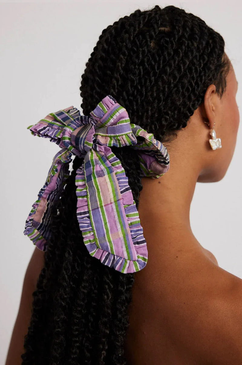 Damson Madder Frill Pink Check Bow Scrunchie - The Mercantile London
