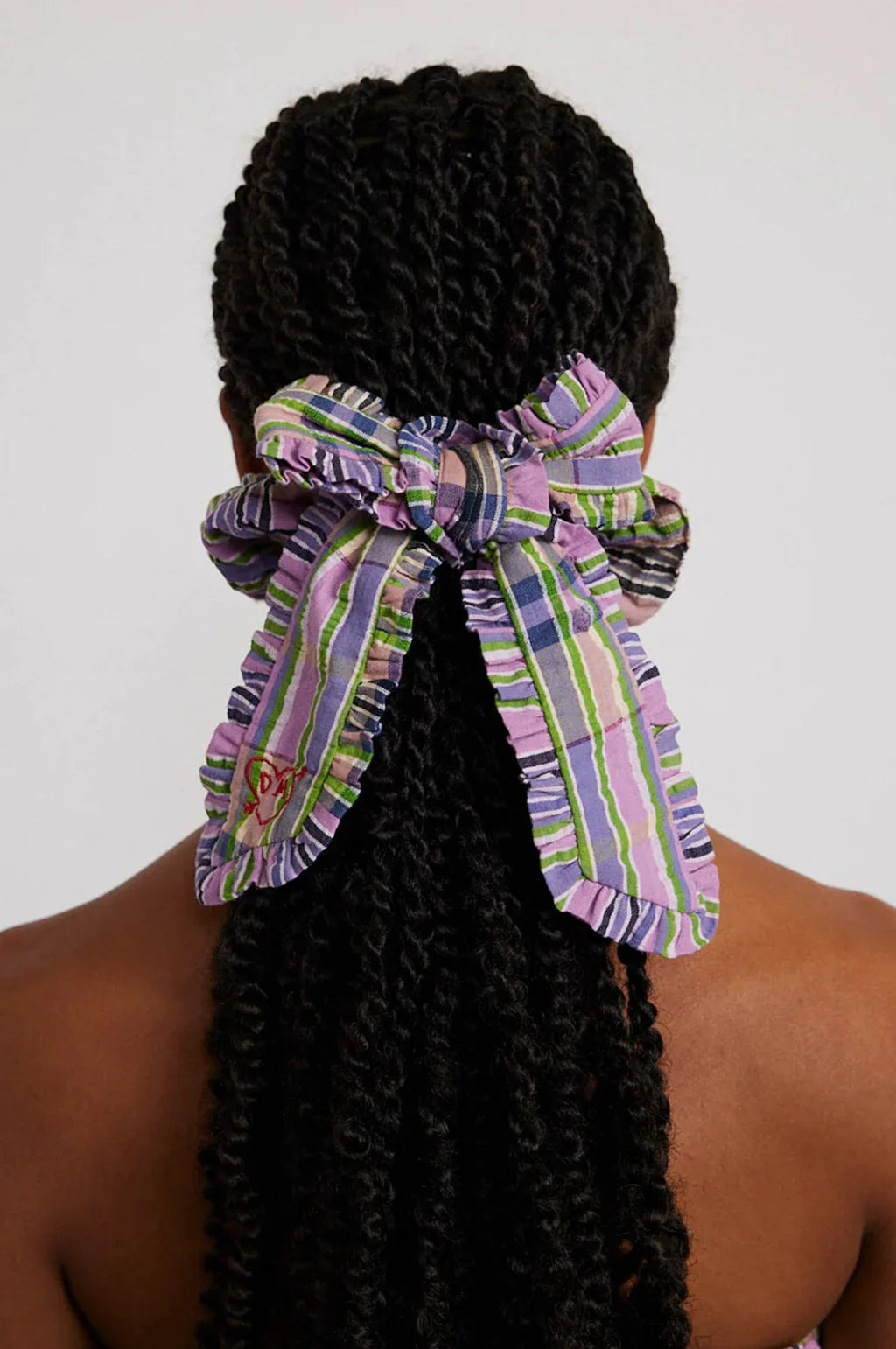 Damson Madder Frill Pink Check Bow Scrunchie - The Mercantile London