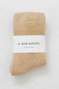 Le Bon Shoppe Embroidered French Vanilla Gold Heart Socks - The Mercantile London