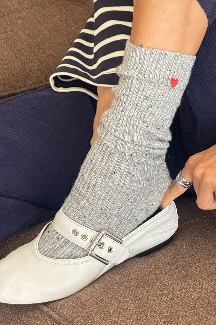 Le Bon Shoppe Grey Heart Embroidered Snow Socks - The Mercantile London