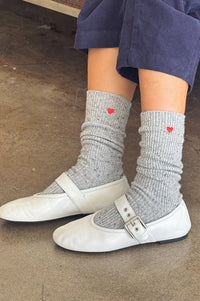 Le Bon Shoppe Grey Heart Embroidered Snow Socks - The Mercantile London