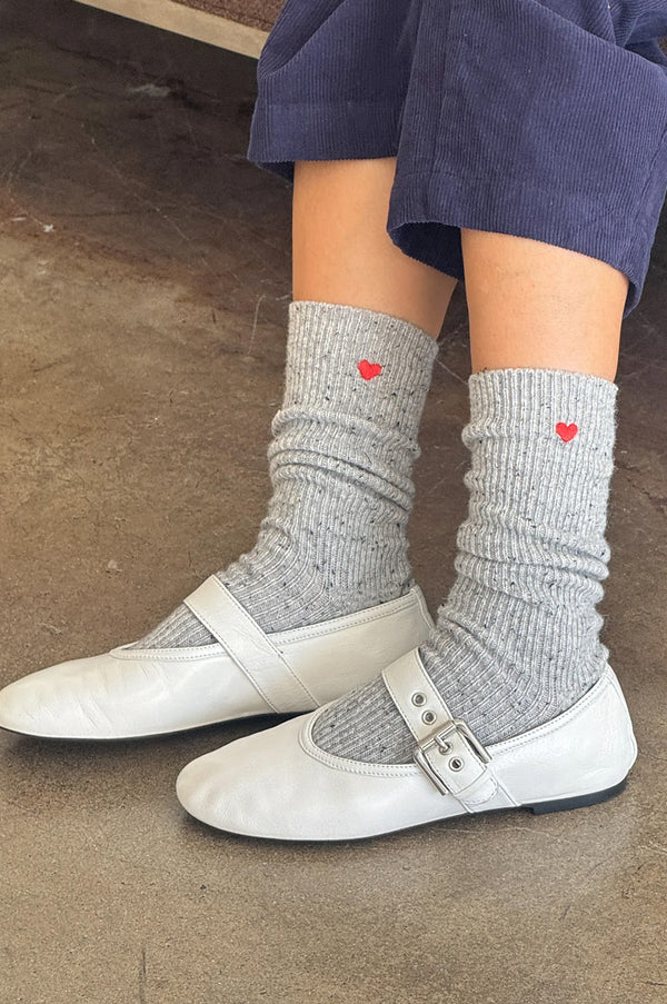 Le Bon Shoppe Grey Heart Embroidered Snow Socks - The Mercantile London