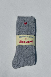 Le Bon Shoppe Grey Heart Embroidered Snow Socks - The Mercantile London