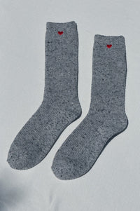 Le Bon Shoppe Grey Heart Embroidered Snow Socks - The Mercantile London