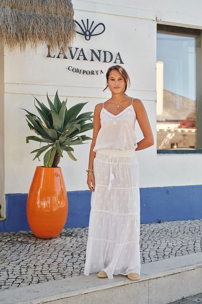 M.A.B.E Lyla Embroidered White Cami - The Mercantile London