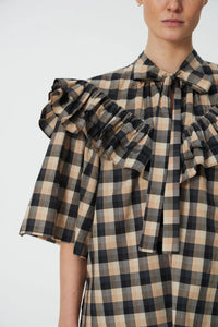 Stella Nova Frill Beige and Black Check Blouse