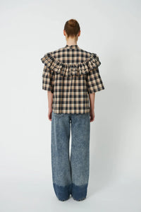 Stella Nova Frill Beige and Black Check Blouse