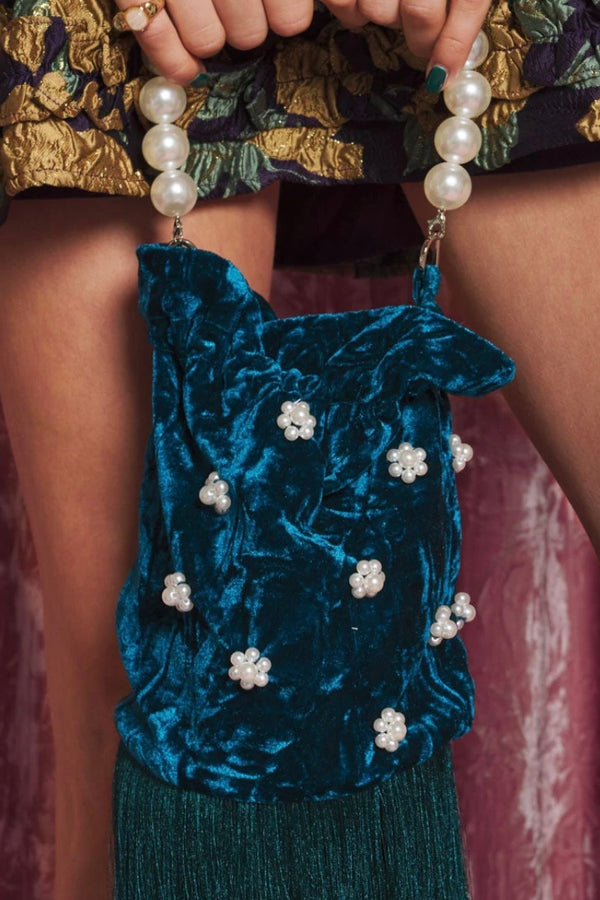 Dream Sister Jane Pheonix Teal Velvet Bag