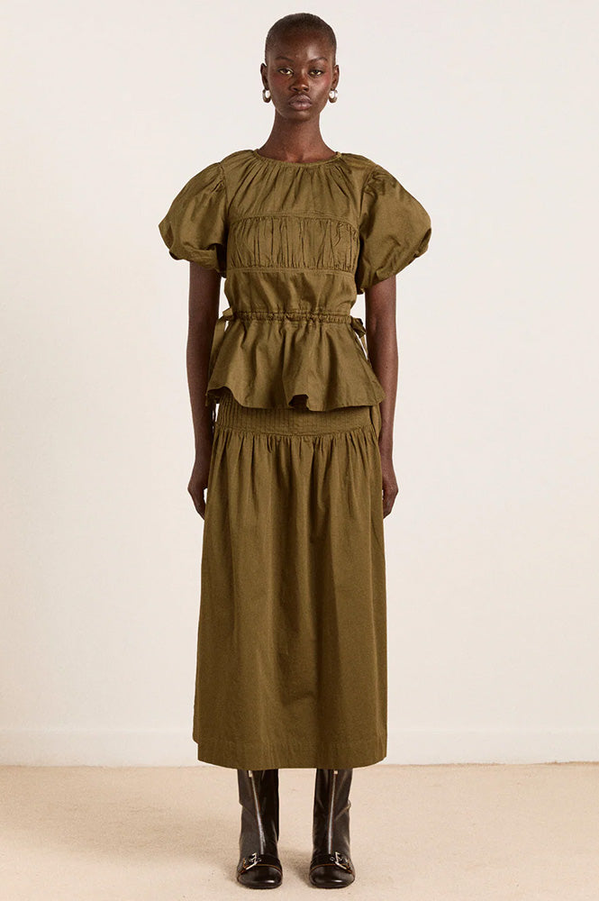 Damson Madder Josie Olive Midi Skirt - The Mercantile London