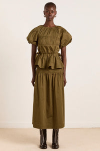 Damson Madder Josie Olive Midi Skirt - The Mercantile London