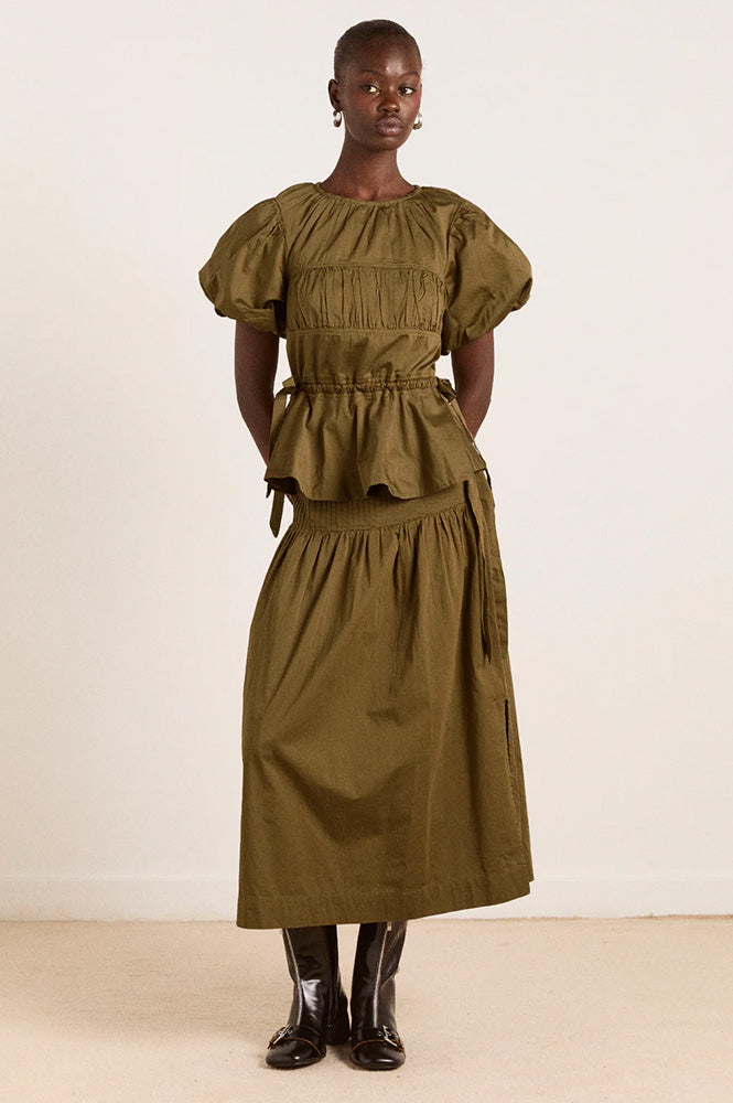 Damson Madder Josie Olive Midi Skirt - The Mercantile London