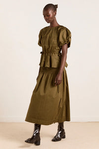 Damson Madder Josie Olive Midi Skirt - The Mercantile London