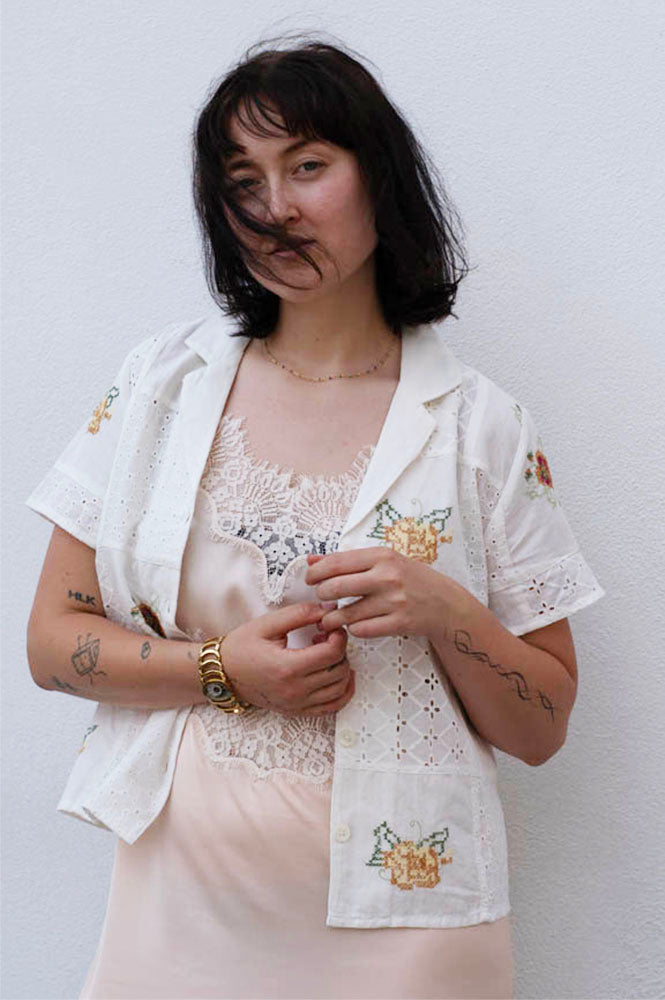 Indi & Cold White Cross-Stitch Patch Shirt - The Mercantile London