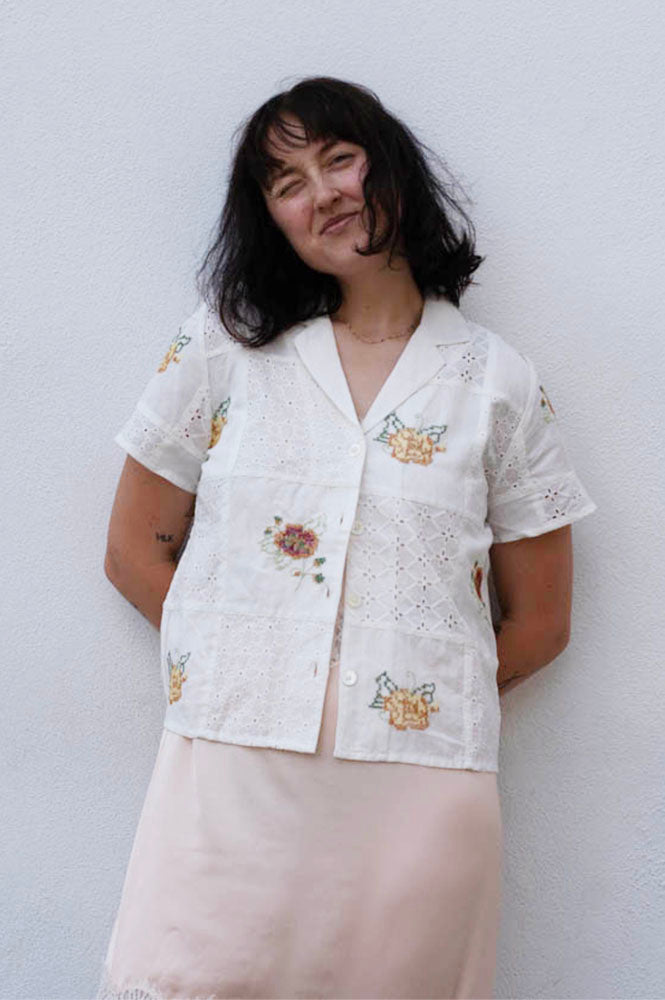 Indi & Cold White Cross-Stitch Patch Shirt - The Mercantile London