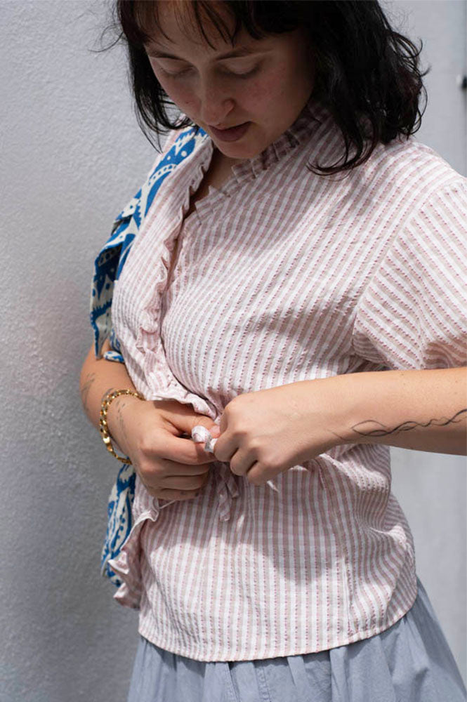 ICHI Molly Pink Nectar Tie Blouse - The Mercantile London