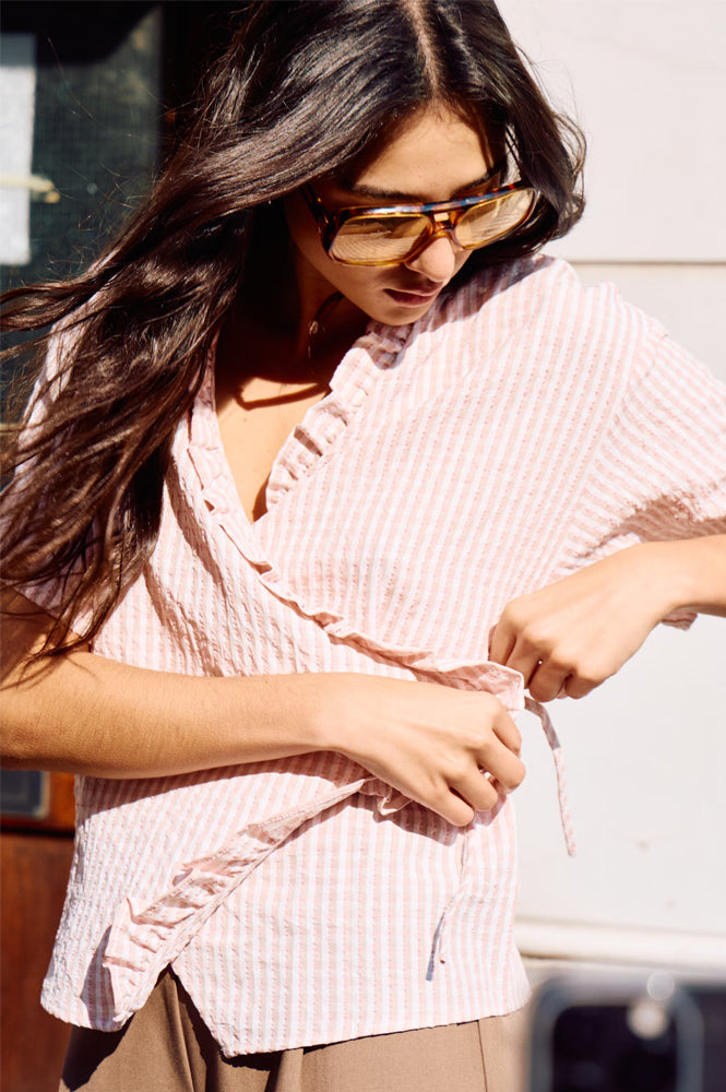 ICHI Molly Pink Nectar Tie Blouse - The Mercantile London