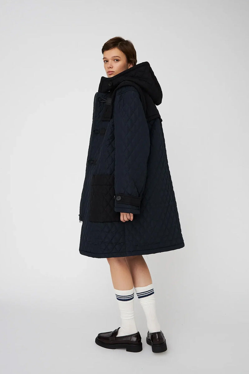 Stella Nova Navy Quilted Duffle Coat - The Mercantile London