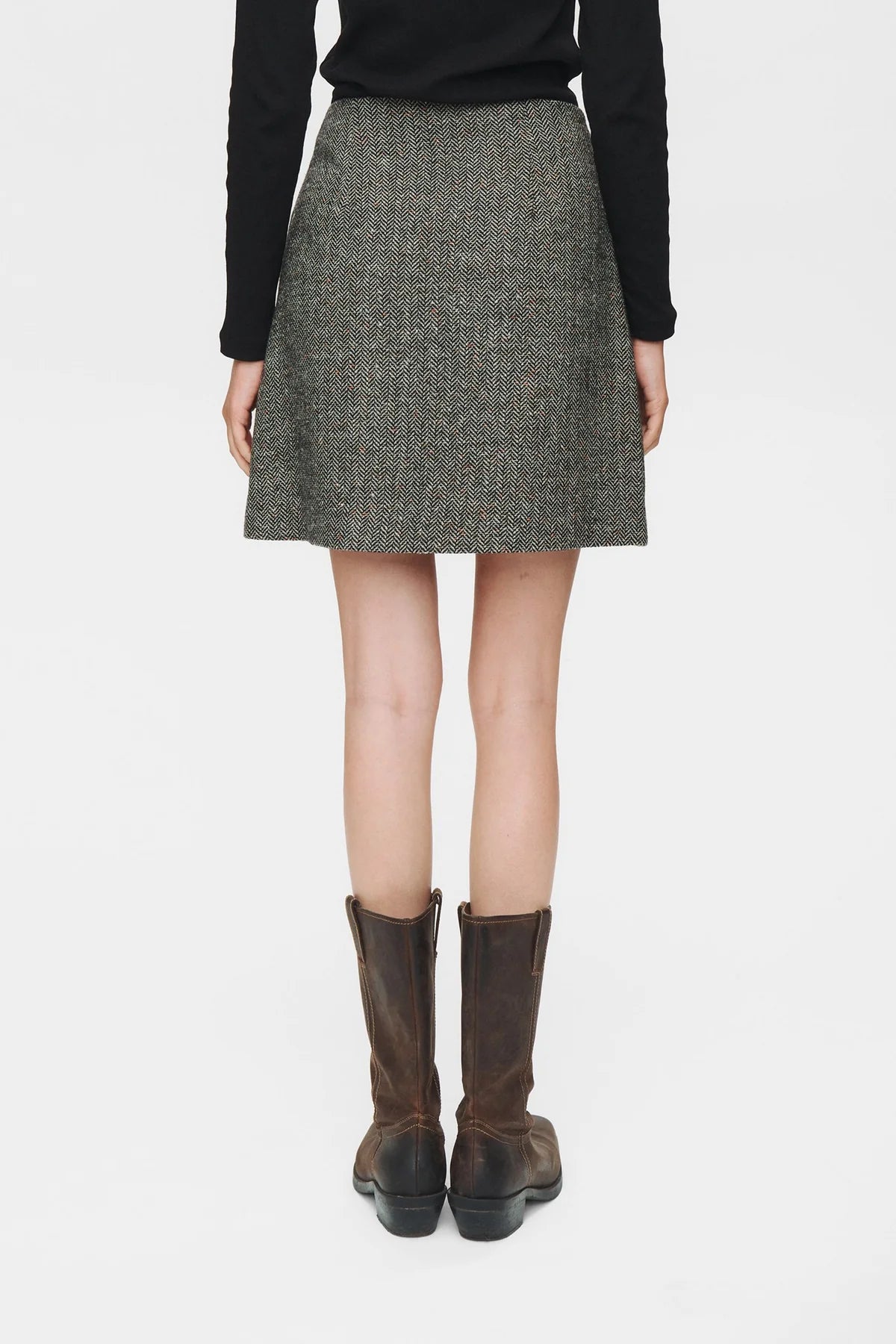 Numph Avey Caviar Herringbone Mini Skirt - The Mercantile London