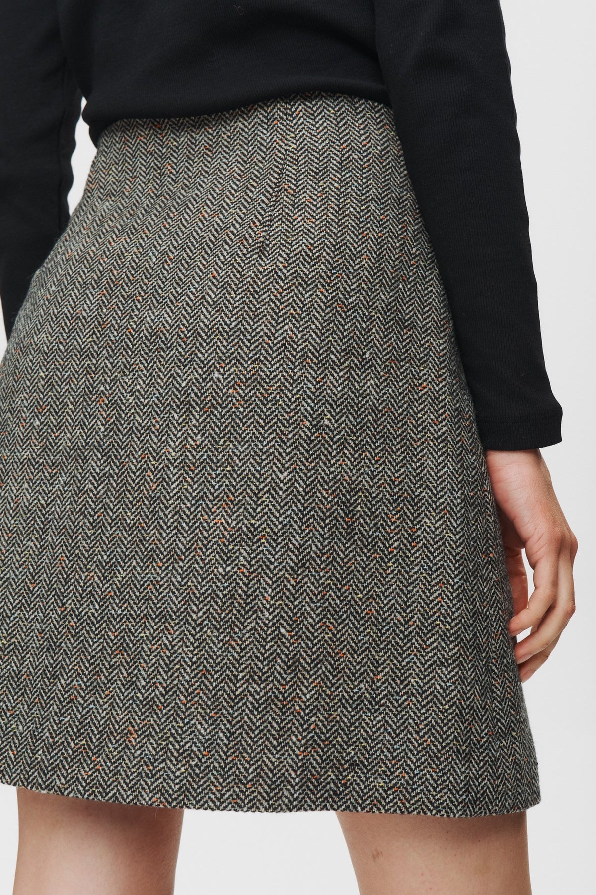 Numph Avey Caviar Herringbone Mini Skirt - The Mercantile London