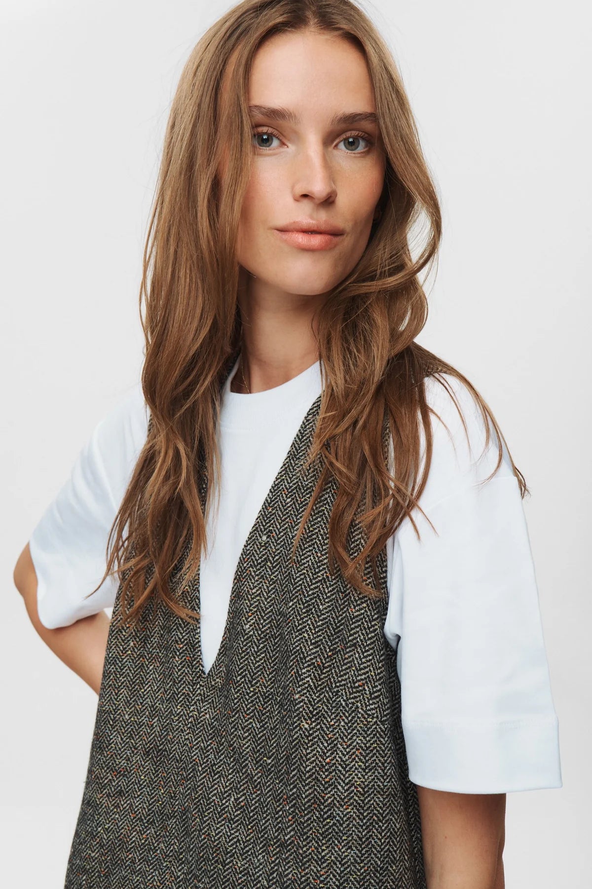 Numph Avey Caviar Herringbone Dress - The Mercantile London