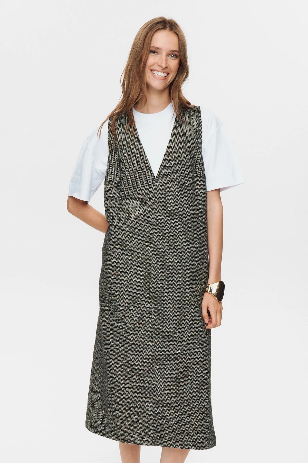 Numph Avey Caviar Herringbone Dress - The Mercantile London
