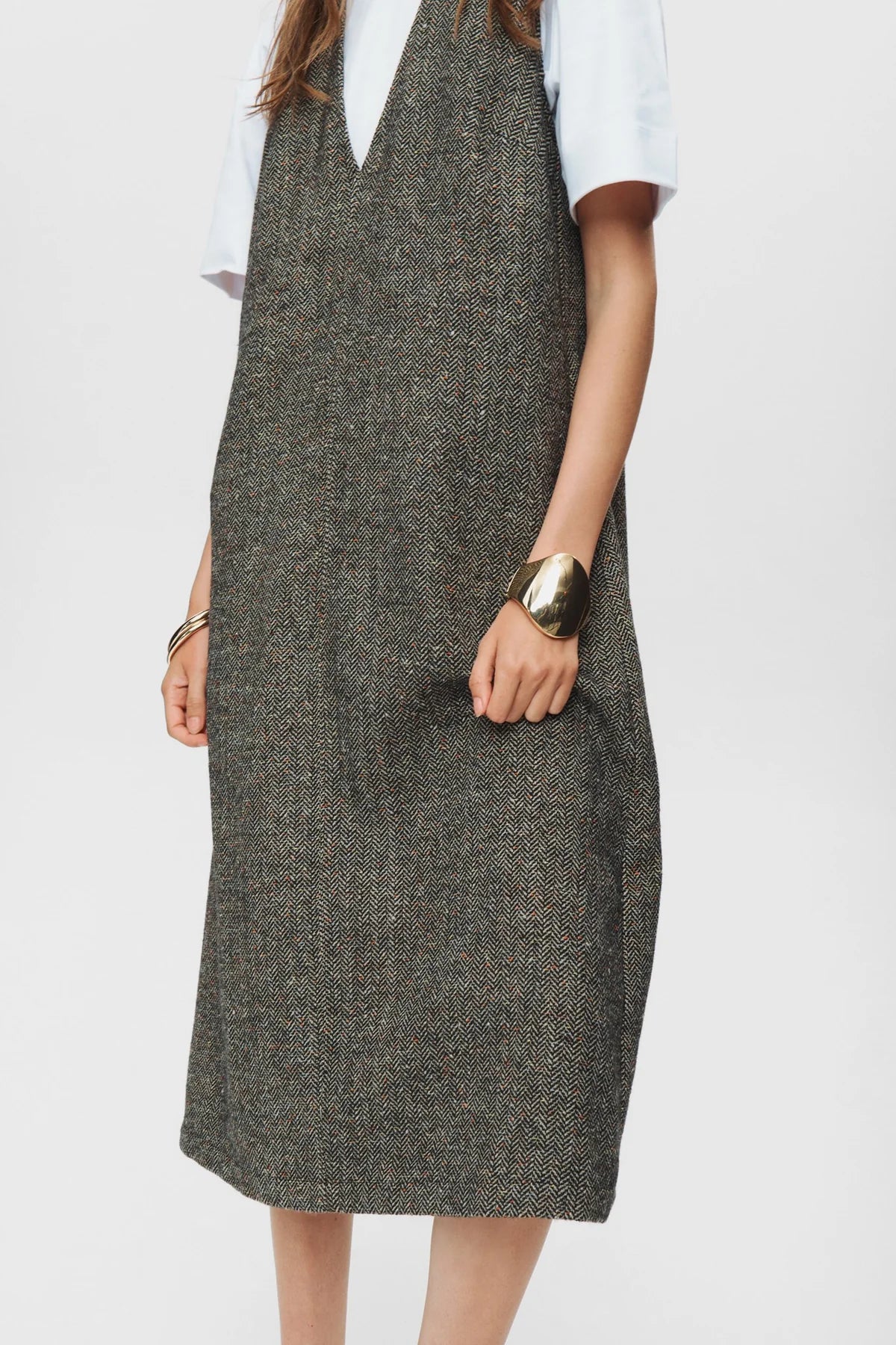 Numph Avey Caviar Herringbone Dress - The Mercantile London