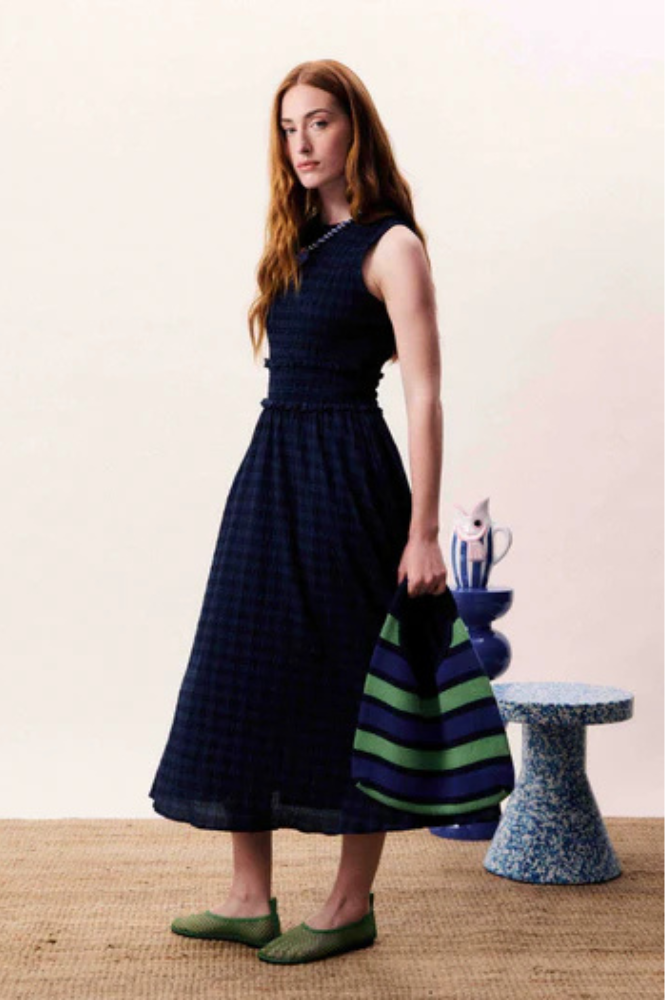 FRNCH Saquarema Navy Checked Dress - The Mercantile London