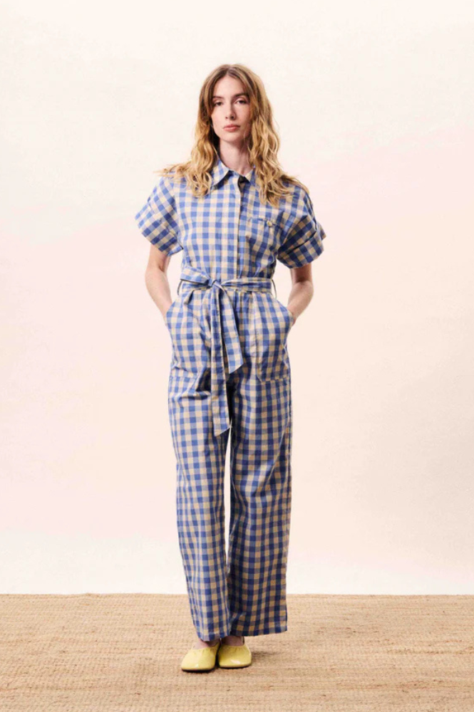 FRNCH Oceanus Azul Checked Jumpsuit - The Mercantile London