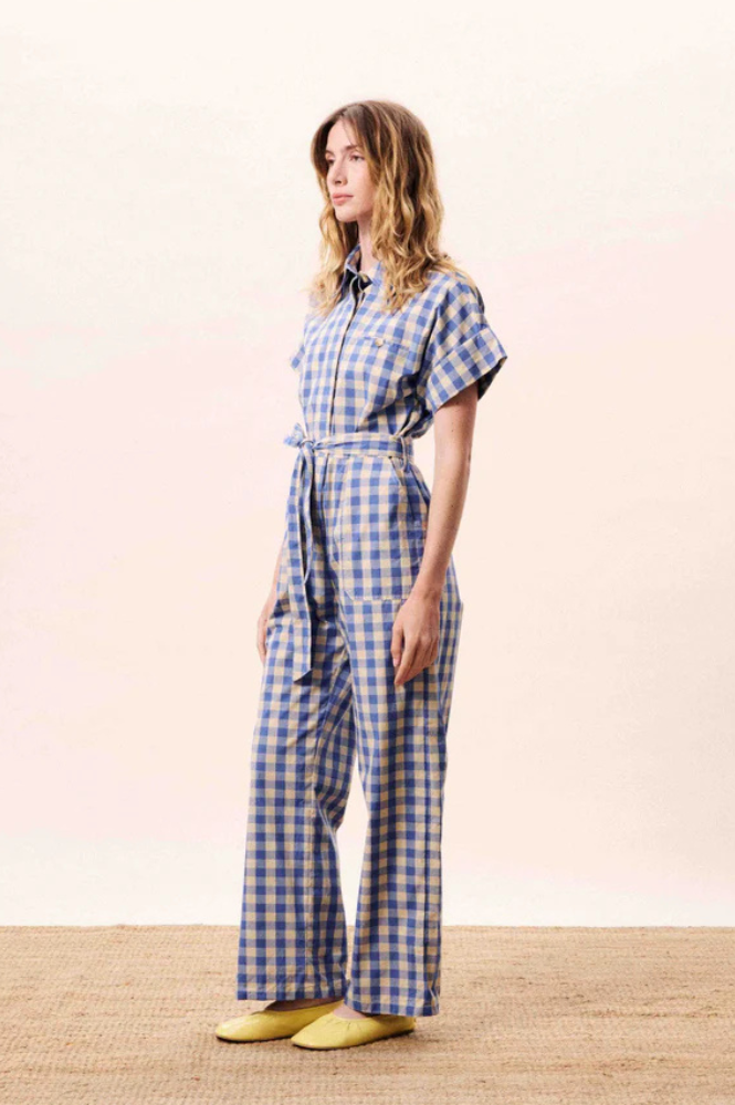 FRNCH Oceanus Azul Checked Jumpsuit - The Mercantile London