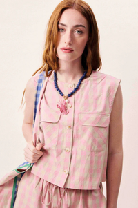 FRNCH Aurora Pink Gingham Vest Top - The Mercantile London