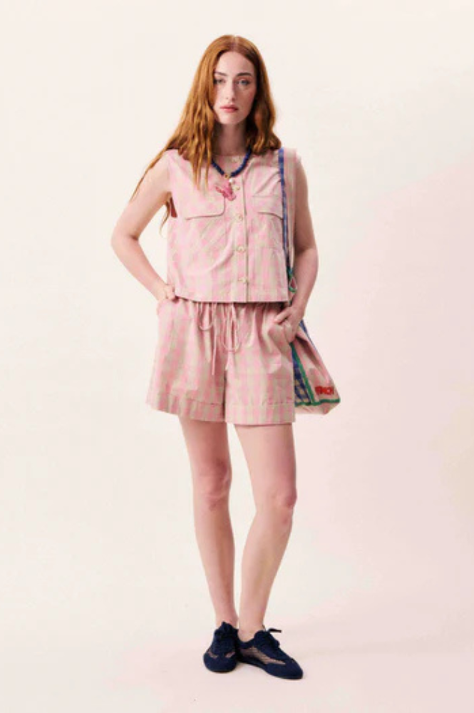 FRNCH Aurora Pink Gingham Vest Top - The Mercantile London