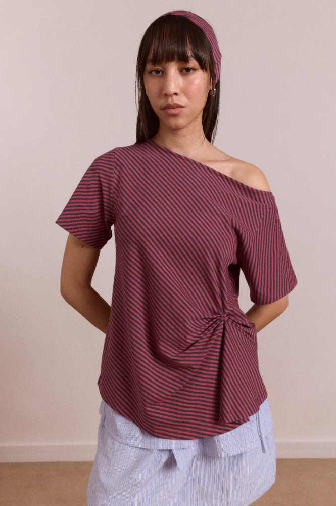 Damson Madder Reece Red Stripe Tee - The Mercantile London