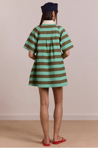 Damson Madder Maggie Aqua Olive Stripe Mini Polo Dress - The Mercantile London