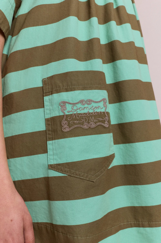 Damson Madder Maggie Aqua Olive Stripe Mini Polo Dress - The Mercantile London